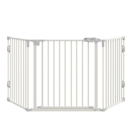 Rootz Dog Barrier - Dørport - Pet Gate - Vinkeljusterbar - Foldbar konfigurationslåge med automatisk lukkedør - 3 paneler - Hvid - 202,5 x 76 cm