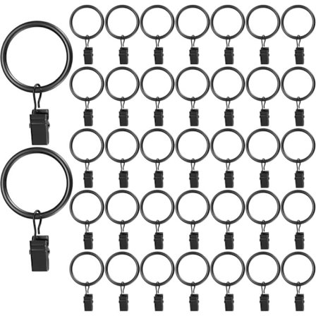 50 Stycken Gardinringar med Clips, Metall Gardinklämmor, för Duschdraperistång, Fönstergardin, med Krok - Svart
