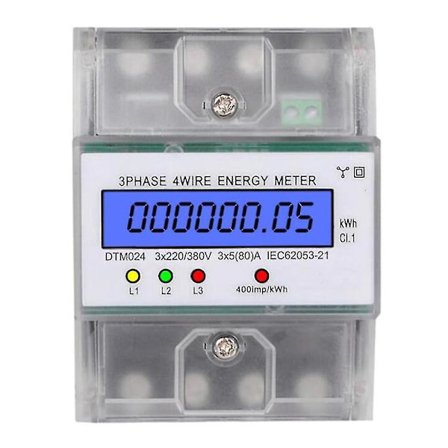 3-fas 4-tråds energimätare 220/380v 5-80a Energiförbrukning Kwh-mätare DIN-skenainstallation Digital strömmeter-yvan