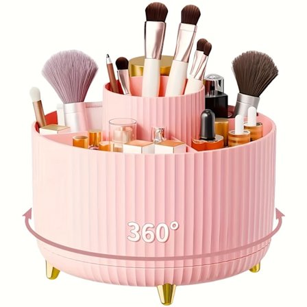 360° Roterende Makeup Organizer - 1 stk. Kosmetikopbevaring i Plast med 5 Rum - Multifunktionel Holder til Børster, Læbestifter