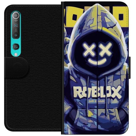 Kompatibelt Lommeboketui til Xiaomi Xiaomi Mi 10 5G Blågul Roblox hettegenserfigur med minimalistisk neonstil og masket ansikt, moderne spillillustra