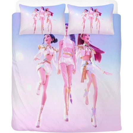 Anime Demon Hunters -vuodevaatteet 135 x 200, lasten tyttöjen yksinkertainen pussilakana tyynyliina 80 x 80 vetoketju (a, v, 200 x 200 cm + 80 x 80 cm