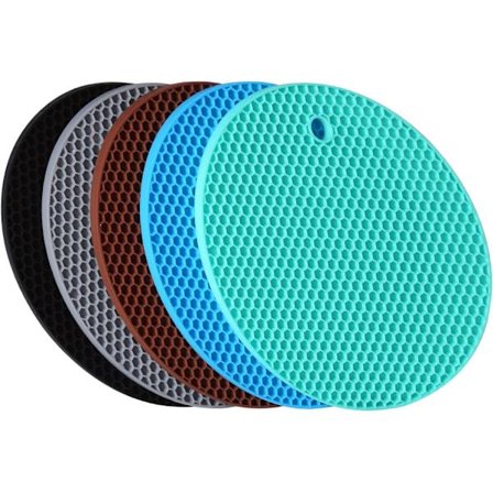 Ekstra tykke silikoneunderlag 5-pak, varmebestandige gummimåtter til borde eller gryder, skridsikker dåseåbner fleksibel rund honningkage