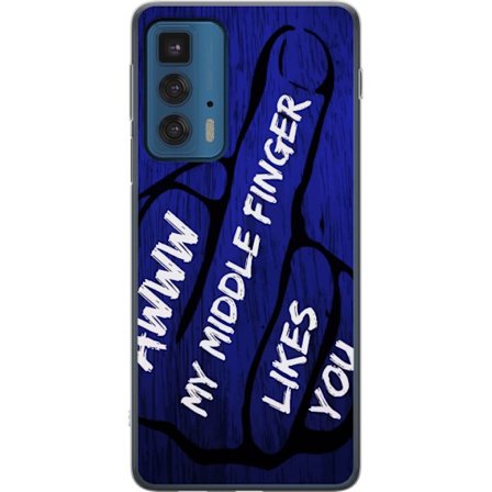 Kompatibelt Mobildeksel til Motorola Edge 20 Pro Mørk typografisk illustrasjon med hjerteform og budskap om vennskap mot dyp blå tretekstur