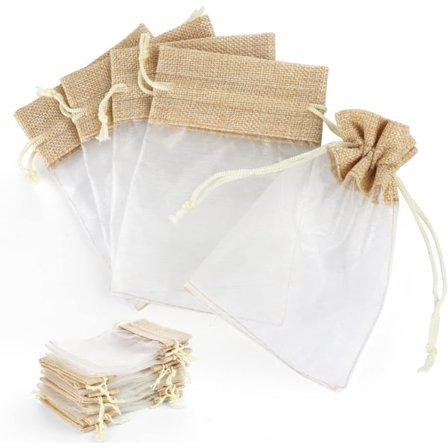 Organza Gaveposer, 30 stk Bryllupssmykkeposer, 10x15cm Jute Gavepose med Snøring, Nett Godtepose, Smykkeposer til Bryllup, Fest