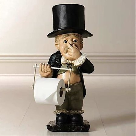 Sjov Toilet Butler m/Rullepapirholder, Klemmer Næse, Resin Ornament til Badeværelse