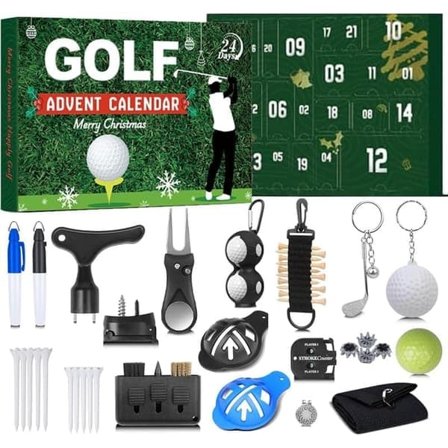 Adventskalender Golf 2025 Julkalender 24 Dagar Golfpresenter med Golfbollar Peggar Markörer