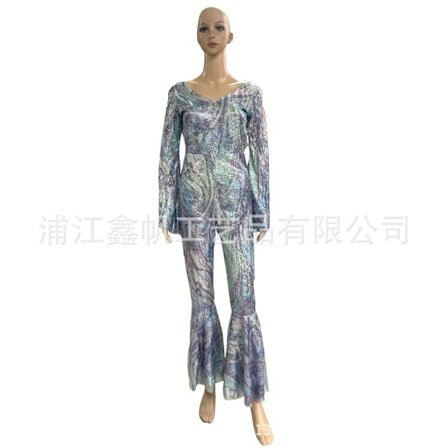 Sjöjungfru Disco Scenkostym COSplay 70-tals Disco Makeup Fest Vintage Scenkostym