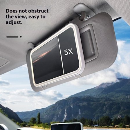 Bilsolskærmsspejl, bil makeupspejl, højopløseligt makeupspejl, LED touchlampe, 5x forstørrelsesspejl