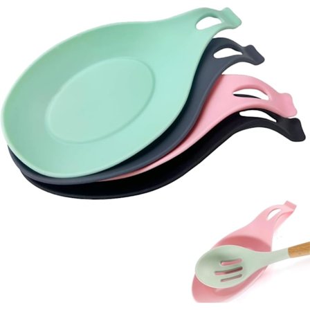 4 stk. Køkkenredskabsholdere, Køkkenredskabsholdere i silikone, Skeholder i silikone, Varmebestandig skeholder til køkken, hjem, spisestue (grøn, pink