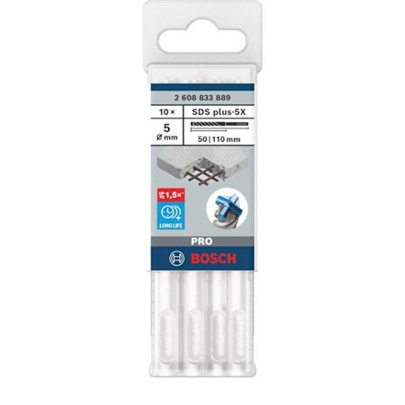 Bosch - 2608833889 - Borr för slagborrmaskiner SDS PLUS-5X: 5 X 50 X 110 MM MED 4 SKÄRKANter (10st)
