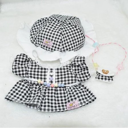 20CM Dukke Klær Svart Hvit Rutete Kjole Erstatningsantrekk