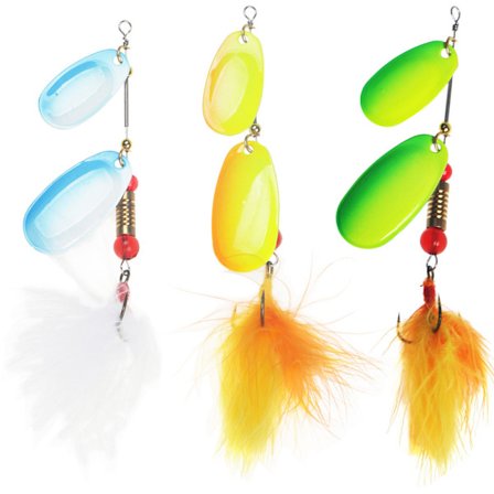 Hård Fisk Betande Krok, 3-Pack Konstgjord Fjäder Fiske Lockbete Hård Bete Sked Set, med Tredelad Krok Fiske