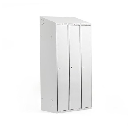 Kleiderspind CLASSIC mit Schrägdach, 3 Module, 1900 x 900 x 550 mm, grau