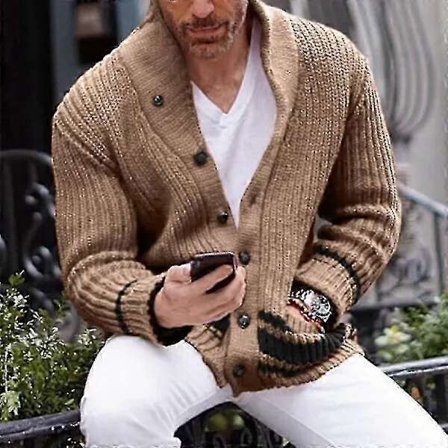 Langærmet cardigan til mænd, slim fit, varm vinterjakke med åben front XL Khaki[co]