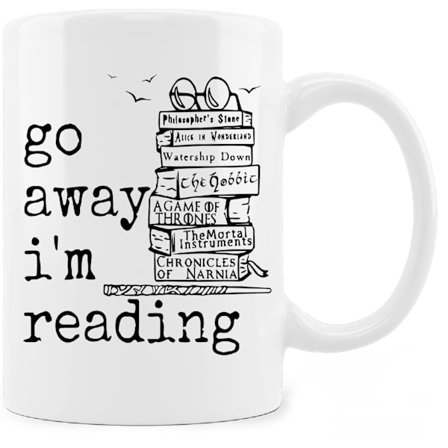 Sjov Læsekrus – “Gå væk, jeg læser” Bogstak Design – 350 ml Keramisk Kaffekop til Bogorme, Introverte & Litteraturelskere – Bogelsker Idé