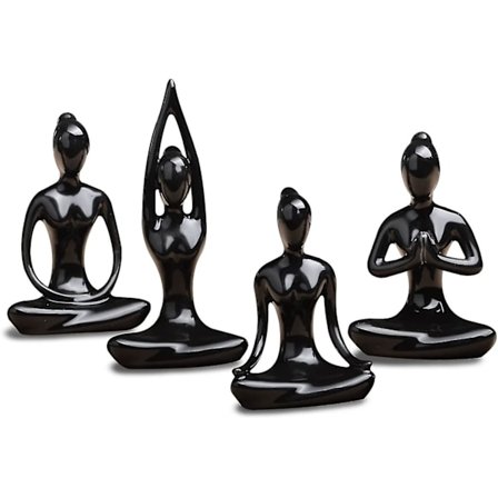 Sæt med 4 meditations-yogastillinger statuefigur keramik yogafigur sæt dekoration (sort sæt)