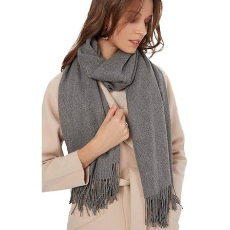 Varmt vinter skjerf for kvinner, stort mykt termisk isolasjonssjal, omslag 200x70 cm, mørkegrå