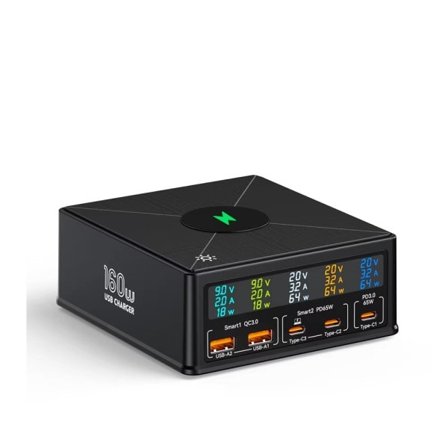 160W 5 portar USB laddare Staion 15W trådlös laddning