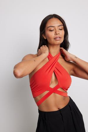NA-KD Party Topp med crossoverband - Strap & Tie Tops - Röd - XX-Large