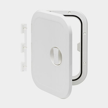 Kontrolní poklop CAN-SB Europa, obdélníkový, 373 x 373 mm, s otočným zámkem, bílý (RAL 9005)