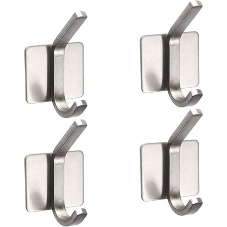 4-pak, selvklæbende håndklædekrog i rustfrit stål til køkken/badeværelse/kontor, skridsikker holder til tasker, jakker.