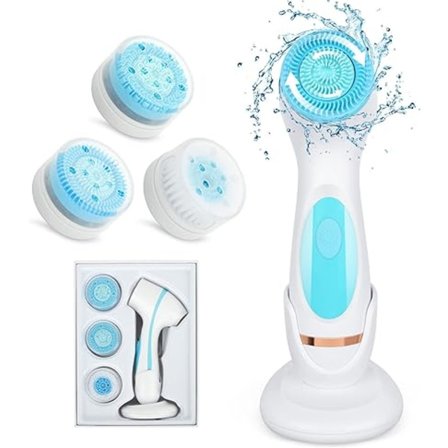 Ansiktsrensebørste, silikon eksfolierende elektrisk ansiktsrensebørste, med 3 børstehoder, 4 hastighetsmoduser for dyprens, skånsom peeling
