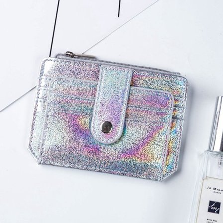 Hieno PU-nahkainen minilompakko naisille, luottokorttikotelo, laukku, kolikkopussi (hopea)