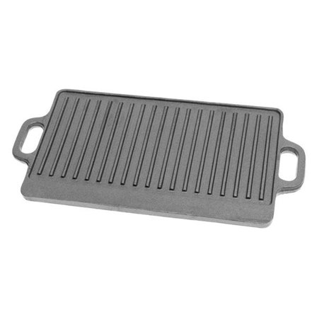 Vendbar støpejernsrist med rillet overflate og håndtak, 46 x 24 cm