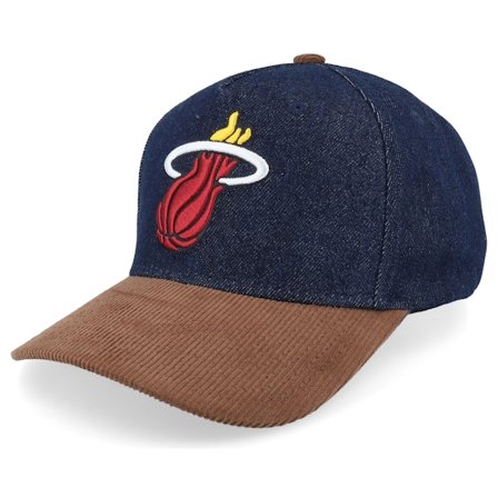 Mitchell & Ness - NBA Blau adjustable Cap - Miami Heat D-stressed Pro Dark Navy/Brown Corduroy A-frame Adjustable @ Hatstore