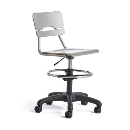 Stol LEGERE højdejusterbar, stort sæde, med hjul, H 530-720 mm, grå