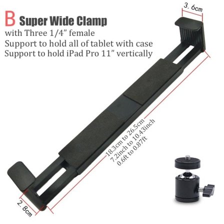 Surfplatta Stor hållare med 1/4" Kvinna för iPad Pro 12,9" 11" Air Mini Clamp Stativ Stativ