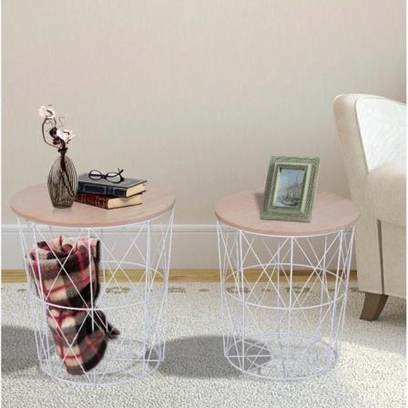 Rootz Soffbord - Set med 2 - Sidobord - MDF - Metall - Förvaringsutrymme - Vit - Brun - Natur - 40 x 40 x 45 cm
