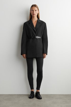 COS Femme Blazer Ceinturé En Laine Mélangée in Gris