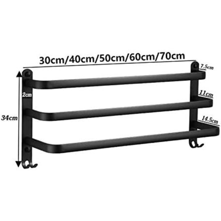 *Badeværelses Håndklædeholder, Sort Klæbende Vægmonteret Håndklædestænger til Bruser og Køkken, Vandtætte Dørstænger med Krog (50cm, Tre Stænger)*
