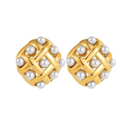 Elegant Metalvævet Ørestik Smykketilbehør til Kvinder med Guldbelagt Robust Rustfrit Stål og Perler
