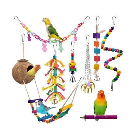 Fågel leksak papegoja gunga tugga hängande leksak klätter stege kokos fågelbur leksak för nymfparakiter, conures, finkar, papegojor, kärleksfåglar