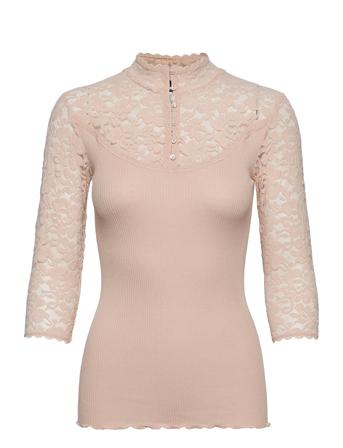 Silk T-Shirt Regular 3/4 S W/Lace Pink Rosemunde