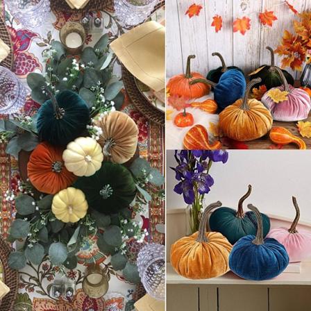 Kunstige fløyelsgresskar, håndlagde plysjgresskar til Halloween/Thanksgiving (4 stk, oransje) Orange 4