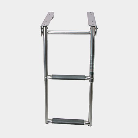 Escalera de cassette, acero inoxidable pulido, 2 peldaños, 60 cm desplegada, 28.5 x 30 x 6.5 cm