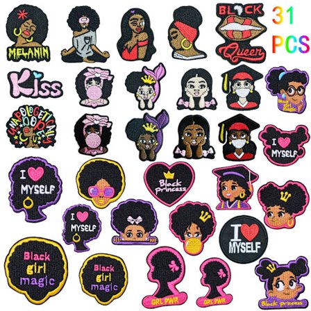 Sæt med 31 computerbroderede blomstermærker broderi sexet pige