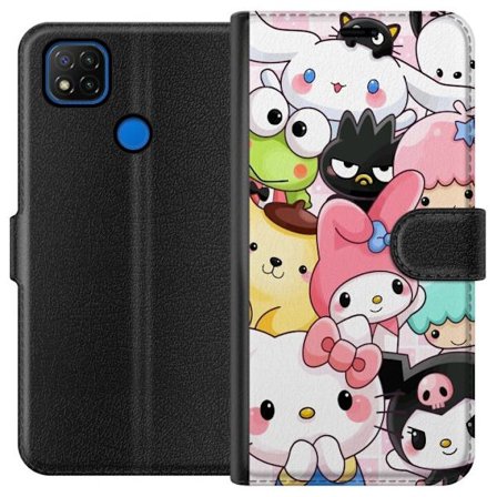 Kompatibelt Lommeboketui til Xiaomi Redmi 9C Tett mønster av søte figurer med store øyne i ulike farger og uttrykk med LABUBU-tekst