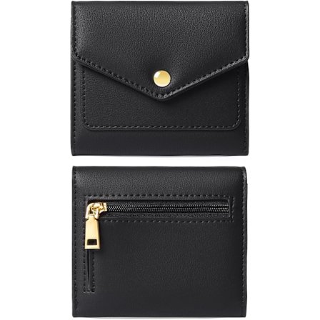 Svart - Liten lommebok for kvinner i skinn med RFID-blokkering, kredittkortholder, organizer, minibilfold med glidelås C