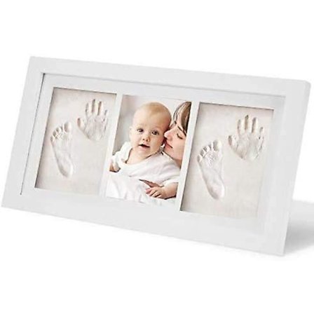 Minnesföremål Baby Hand- och Fotavtryck, Giftfri Vit Lera, Träram för Babyfotavtryck, Perfekt Baby Shower-Present för Födelselista
