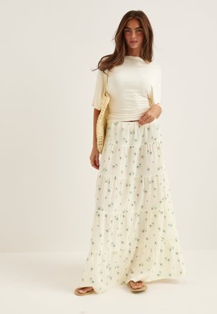 BUBBLEROOM - Flounce Maxi Skirt - Blue/Floral