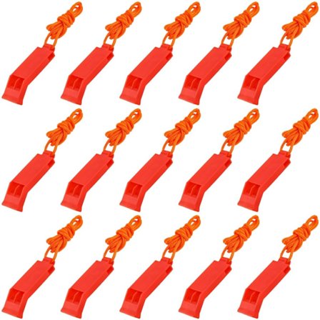 15 stk. utendørs nødsikkerhetsfløyter med snorer, røde overlevelsesfløyter for camping, båtliv, fotturer