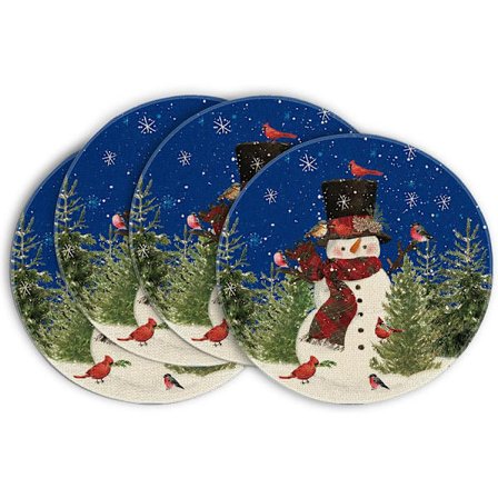 Sæt med 4 runde dækkeservietter, jule-runde dækkeservietter, atmosfæredekoration til spisestuen, bordmåtter - 30