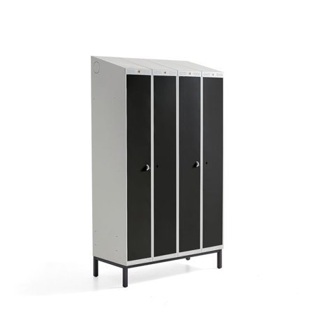 Doppelspind CLASSIC COMBO mit Beingestell, 4 Türen, 2100 x 1200 x 550 mm, grau
