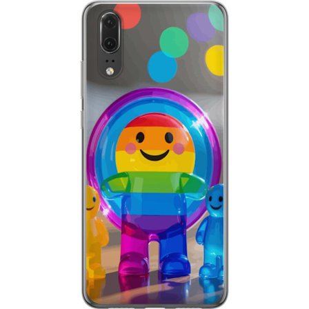 Kompatibelt Mobildeksel til Huawei P20 Pastellfarget enhjørning med regnbue manke og store øyne i en eventyrlig vintermiljø.