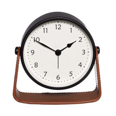 Herätyskello keinonahkaisella jalustalla - analoginen, Musta